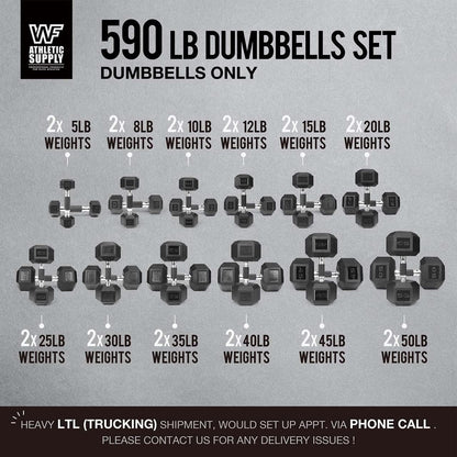 WF Athletic Supply Rubber Encased Hex Dumbbells with Rubber Grip Contoured Handle for Muscle Toning, Strength Building & Full Body Workout