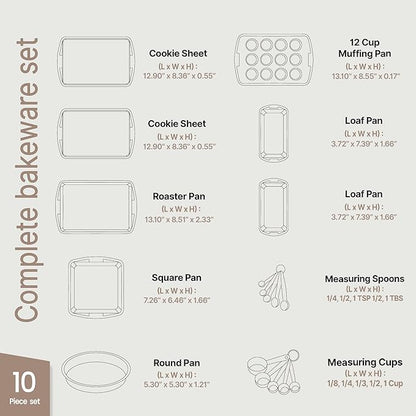 Gray 10-Piece Bakeware Sets, Nonstick Carbon Steel Baking Sheet & Pans, Stackable Space-Saving Bakeware, Dishwasher Safe, Stain-resistant, PFOAPFOSPTFE Free, Oven Safe Up To 450°F (230°C)