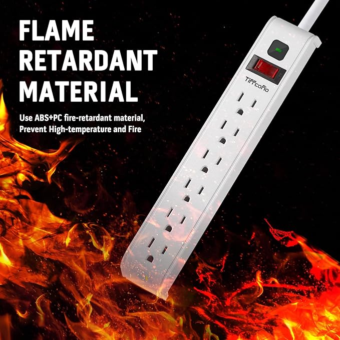 Surge Protector Power Strip, 4 Feet Extension Cord, 600 Joules Surge Protection, Multiple Protection 6 Outlet Strip, ETL Listed, White (2 Packs)