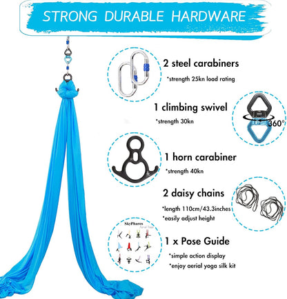 Aerial Silks Yoga Swing Set - 9/11 Yards Aerial Yoga Hammock Kit Anti-Gravity Flying for Fitness, Low/Non Stretch Nylon Tricot Fabric Hardware Included for Dance