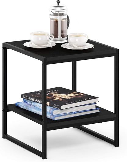 FURINNO Camnus Modern Living 2-Tier End Table, Americano, 15.9 in x 15.75 in x 18 in