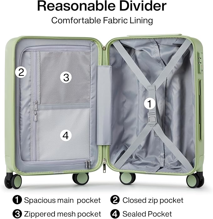 Hanke 3 Piece Luggage Sets with Spinner Wheels, Carry On Luggage Lightweight PC Hard Shell Suitcases TSA Luggage Rolling Checked Bag 20/24/28 Inch (Bamboo Green)