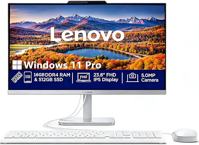 Lenovo A100 24" IPS FHD All in One Desktop Computer | Intel Core i3-N305 CPU (8 Cores) | 16GB RAM, 512GB PCIe SSD | WiFi 6, Bluetooth 5.2, HDMI | Windows 11 | Cloud Grey | UHD Graphics