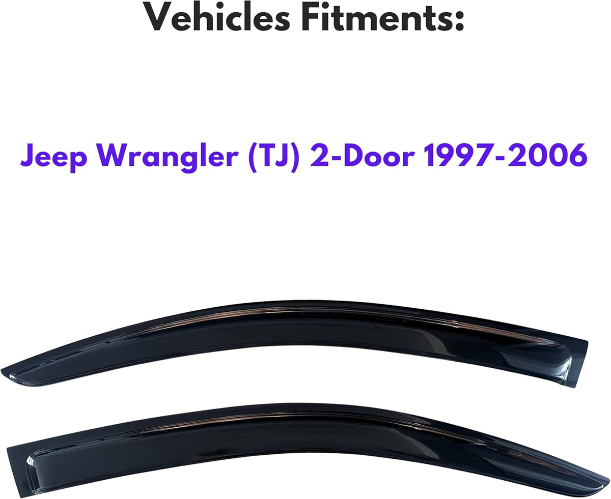 KPY Window Visor Compatible with 1997-2006 Jeep Wrangler (TJ) 2-Door, Rain Guard Vent Deflectors Tape-On, 1997 1998 1999 2000 2001 2002 2003 2004 2005 2006