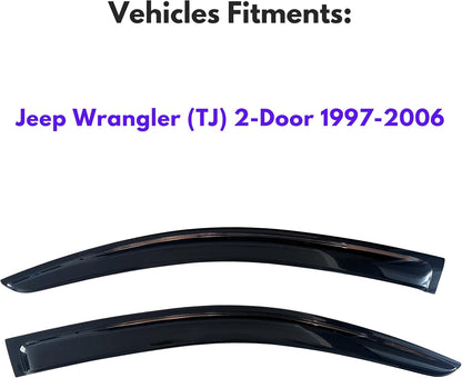 KPY Window Visor Compatible with 1997-2006 Jeep Wrangler (TJ) 2-Door, Rain Guard Vent Deflectors Tape-On, 1997 1998 1999 2000 2001 2002 2003 2004 2005 2006