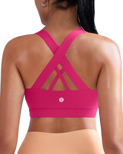 RUNNING GIRL Sports Bra for Women, Criss-Cross Back Padded Strappy Sports Bras Medium Support Yoga Bra with Removable Cups