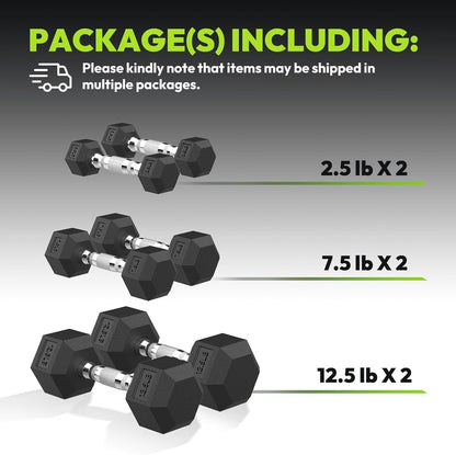 Hex Dumbbell Set, 45-400 lb Set Rubber Encased Exercise & Fitness Dumbbells, Weights Dumbbells Set, Hand Weight for Strength Training