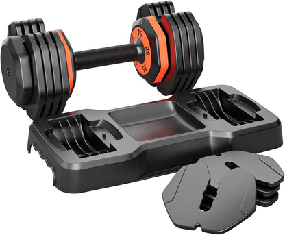 VEICK 25/55 lbs Adjustable Dumbbell with Anti-Slip Turning Handle, Fast Adjust Weight for Men Women, Exercise Equipment with Tray for Home Gym Full Body Workout Fitness