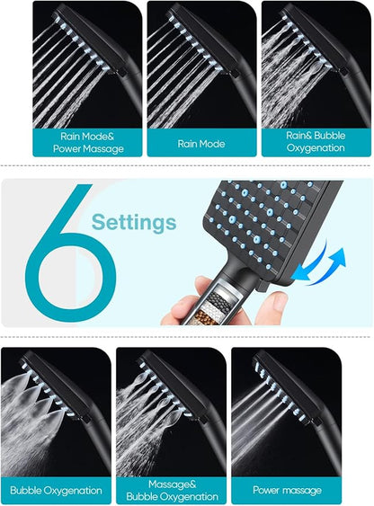 Cobbe Filtered Shower Head with Handheld, High Pressure 6 Spray Mode Showerhead with Filters, Water Softener Filters Beads for Hard Water - Remove Chlorine - Reduces Dry Itchy Skin, Matte Black