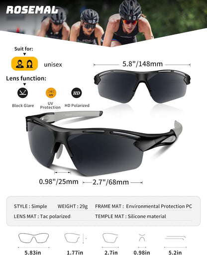 Polarized Sports Sunglasses for Men Women,UV400 Protection Sunglass for Running Cycling Fishing Hiking TR90