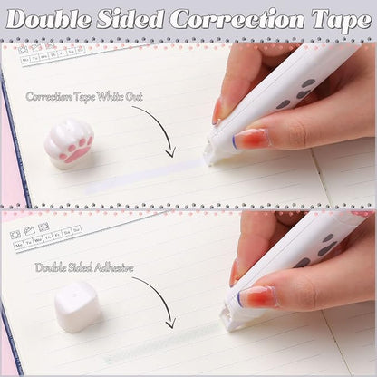 9 Pcs Cute Cat Paw Stationery Set Kawaii School Supplies Including Pencil Sharpener Retractable Eraser Correction Tape Sticky Notes Ruler Mini Scissors Utility Knife for Cat Lovers Students (White)