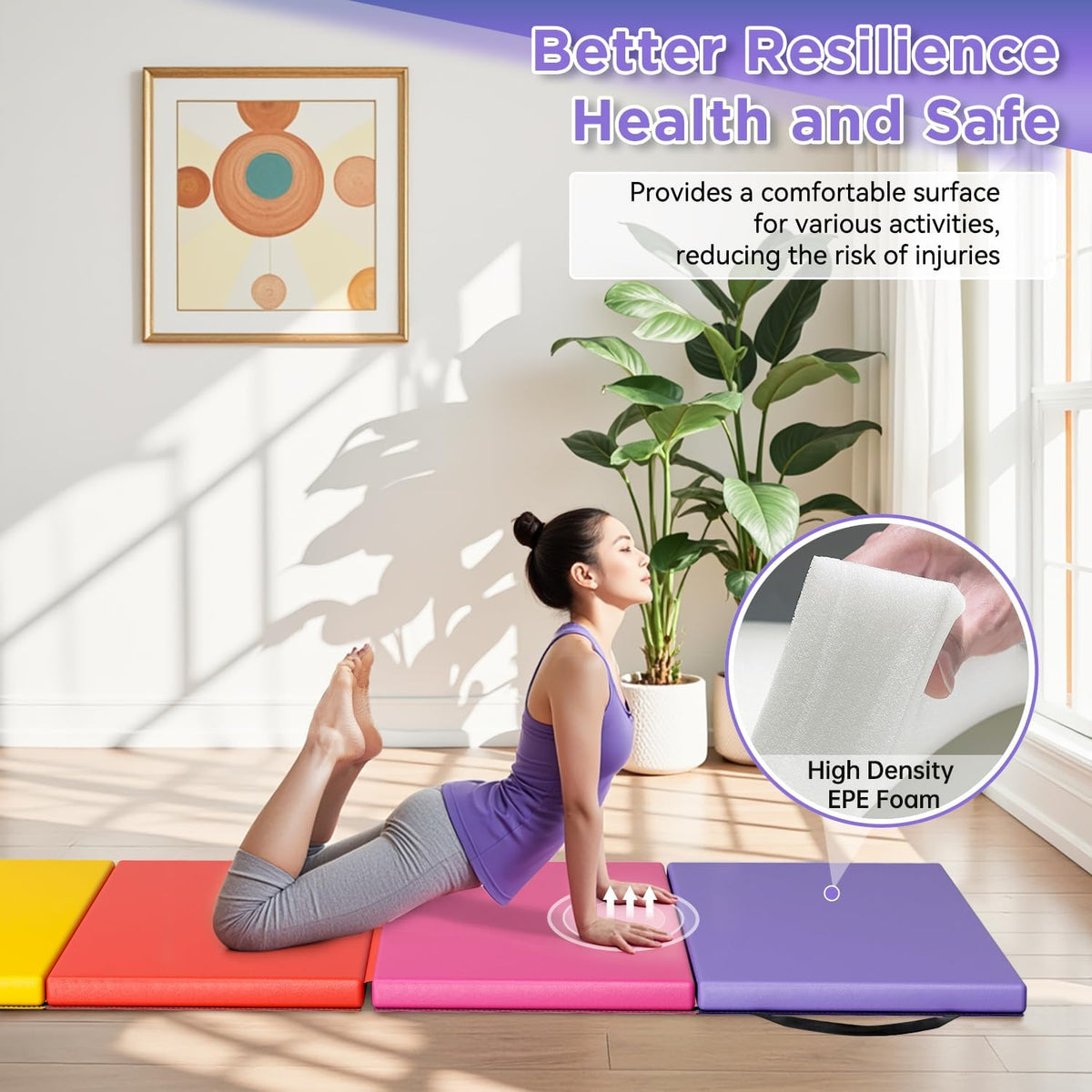 Gymnastics Tumbling Mats Portable Gymnastics Mat Foldable Tumbling Mat 2'x6'/4'x8' PU Leather Exercise Mat Yoga Mat with Carrying Handles for home Workout outdoor Yoga Gymnastics