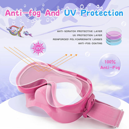 Kids Swim Goggles with Nose Cover, Anti-Leak Swim Mask with Elastic Fabric Strap, UV Protection Swimming Goggles for Kids