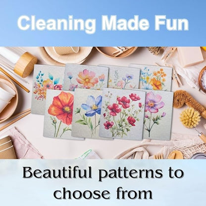 Swedish Dishcloths for Kitchen - Ecofriendly Reusable Paper Towels, Biodegradable Dish Cloths - Cellulose Sponge Dish Cloths for Washing Dishes - 8 Pack (Floral)