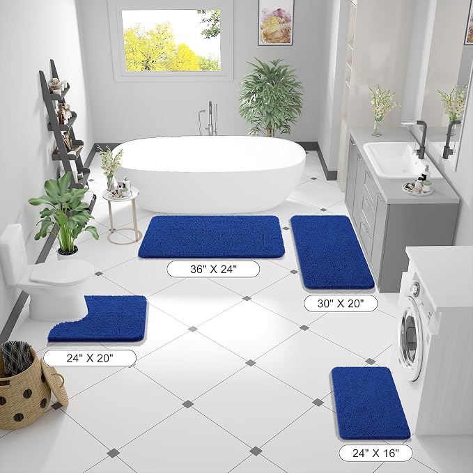 OLANLY Large Bathroom Rugs 59x35, Extra Soft Absorbent Chenille Bath Rugs, Rubber Backing Quick Dry, Machine Washable Bath Mats for Bathroom Floor, Tub and Shower, Home Decor Accessories, Royal Blue