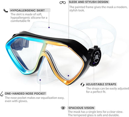 Scuba Diving Mask for Adults - Premium Anti-Fog Snorkeling Mask Comfortable & Leak-Proof Swim Goggles with Nose Cover for Scuba Diving, Snorkeling & Underwater Adventures