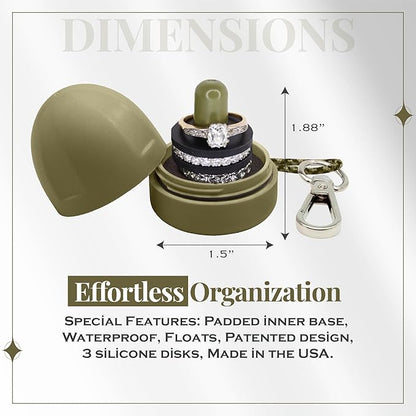RING THING - Ring Holder Keychain, Jewelry Organizer and Storage, Portable Waterproof Ring Holder, Pill Box Keychain Container, Gym Accessory, and Travel Ring Case (Olive Green)