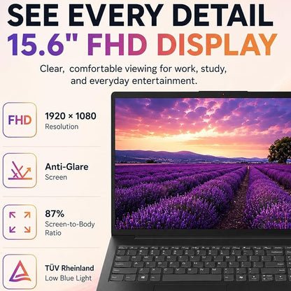 Lenovo V15 Ultra Slim College Student Laptop | 15.6" Anti-Glare FHD Display | Powerful Intel Quad-Core Processor | 8GB DDR5 RAM | 512GB SSD | Wi-Fi 6, Ethernet, HDMI, All-Day Battery | Windows 11 Pro