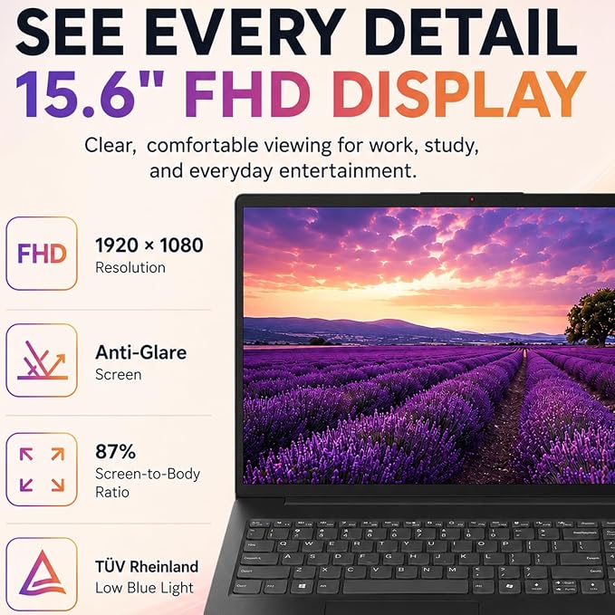 Lenovo V15 Ultra Slim College Student Laptop | 15.6" Anti-Glare FHD Display | Powerful Intel Quad-Core Processor | 16GB DDR5 RAM | 256GB SSD | Wi-Fi 6, Ethernet, HDMI, All-Day Battery | Windows 11 Pro