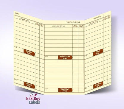 NextDayLabels Weekly Employee Pocket Size Time Cards, Made in the USA