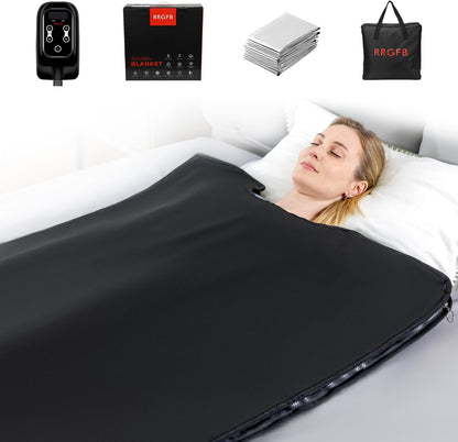 Portable Infrared Sauna Blanket, Detox & Relaxation at Home, Adjustable Timer 1-60 Min, Temperature Range 95-167℉, 6 ft x 2.6 ft, Durable PU Leather Cover