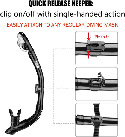Aegend Dry Snorkel, Dive Mask Easy-Breath Free Diving Snorkel for Snorkeling Scuba Diving Freediving Swimming, with Top Dry Valve and Food-Grade Silicone Mouthpiece