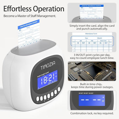 Time Clocks for Employees Small Business, Auto-Align Time Clock, 6 Punches per Day Time Machine | Clock in Machine for Employees with 50 Time Cards and 1 Ink Ribbon (Inside)