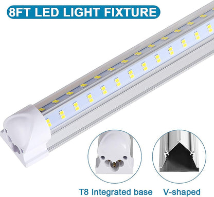20 Pack 8FT LED Shop Light Fixture, 144W 15500LM 6000K Cool White,High Output Linkable Tube Light, 4 Rows V Shape T8 8 Foot LED Shop Lights for Garage, Warehouse
