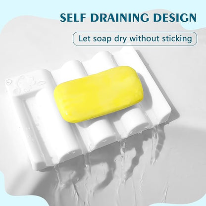 Silicone Soap Dish, Self Draining Soap Holder Perfect for Shower, Bathroom Sink, Kitchen Sink & Travel, Non-Slip Bar Soap Holder Extend Soap Life, Keep Soap Bars Dry Clean & Easy Cleaning (White-1PCS)