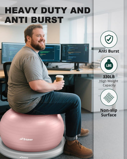 Trideer Exercise Yoga Ball Chair with Base for Home Office Desk, Stability & Fitness Ball Seat to Relieve Back Pain, Home Gym Workout for Abs, Pregnancy Ball with Pump