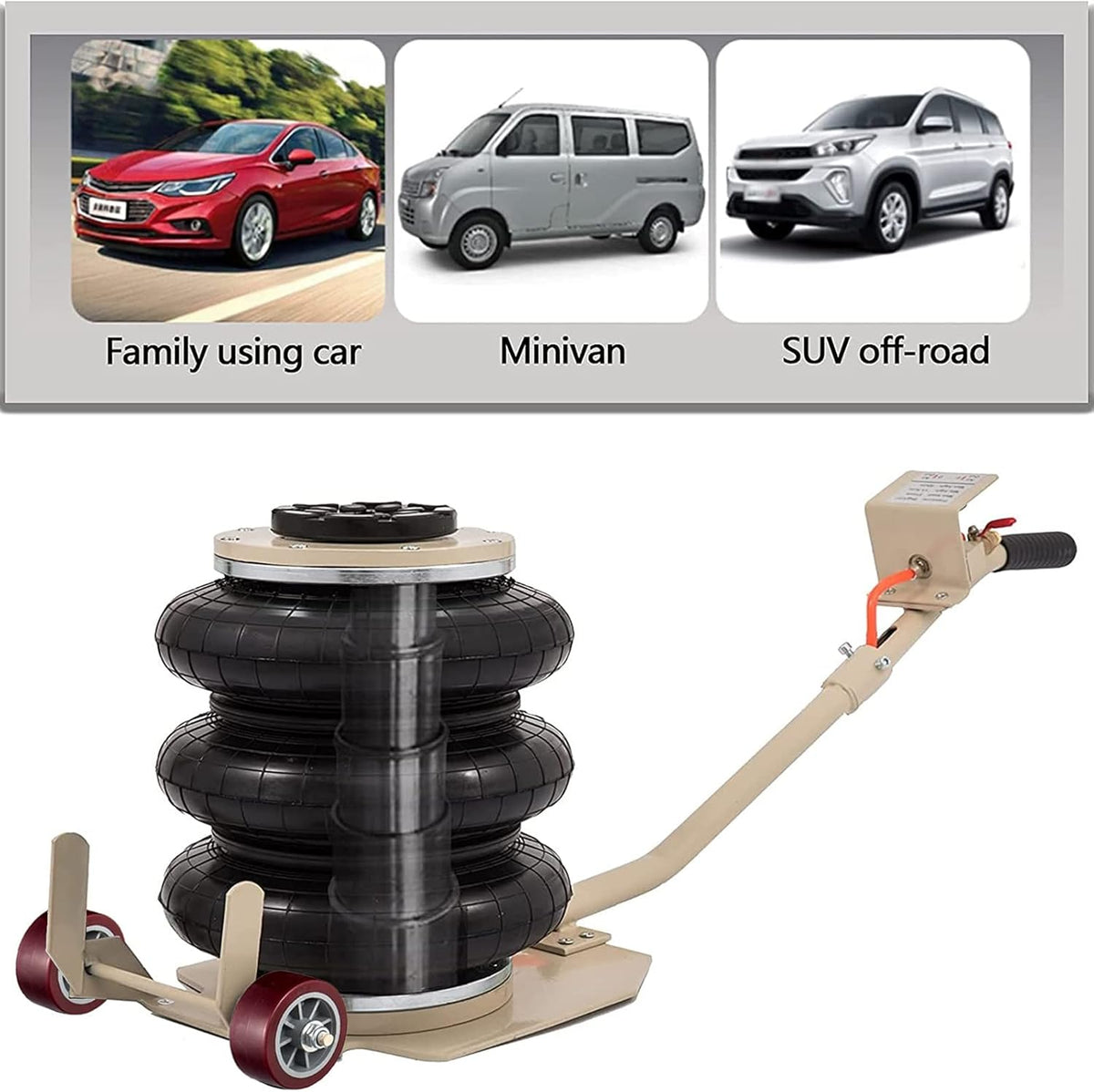 CXRCY 3 Ton Air Jack for Cars & Trucks - 6600LBS Capacity Pneumatic Airbag Jack with Long-Handle, Fast Lifting up to 16 Inch for Cars,Trucks (White Triple Bag Air Jack)