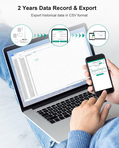 WiFi Thermometer Freezer Alarm, Email Alert, App Notification, Data Record Export, No Subscription Fee, 2 Remote Wireless Temperature Sensors for Refrigerator, Freezer, Hot Tub