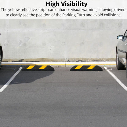 Heavy-Duty Parking Curb Wheel Stop - Driveway Vehicle Stopper for Cars, Trucks & RVs - Durable Rubber Car Barrier with Reflective Strip - Garage & Parking Lot Safety Curb Ramp (21" - 4Pack)