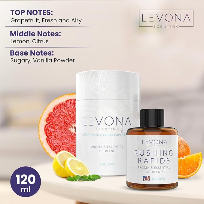 Levona Scent Essential Oil - Fresh Aroma for Home, Office, Hotel & Spa, Perfect in Humidifiers and Diffusers, Luxury Fragrance, With Grapefruit, Citrus, Vanilla Notes - 700ml/ 23 fl oz, Rushing Rapids