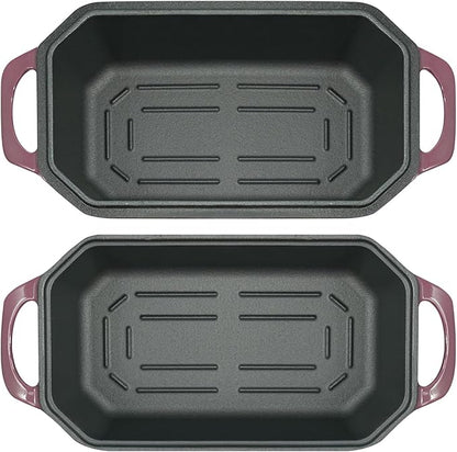 Flavehc Bread Pan Cast Iron Loaf Pan with Lid Bread Loaf Pan 8.5x4.5 Inch Loaf Pan Enameled Cast Iron Sourdough Loaf Pan, Magenta