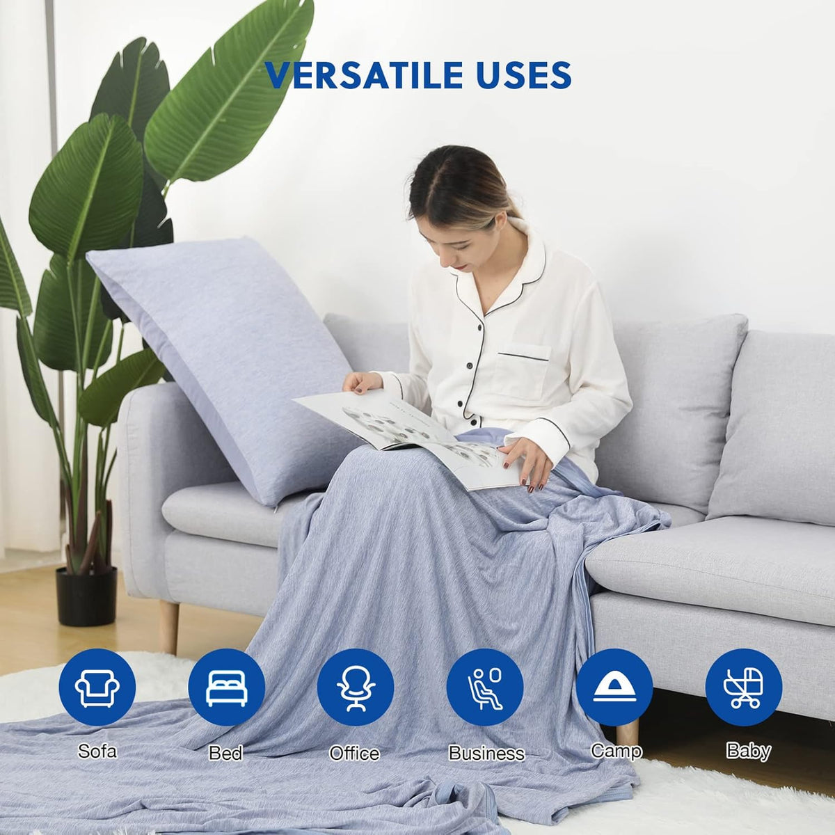 HOMFINE Cooling Blankets for Hot Sleepers - Summer Blanket Thin Lightweight Breathable Soft Double Side Enhanced Cooling for Bed Couch Sofa, Keep Cool for Night Sweats (Blue, 60 x 80 inches)