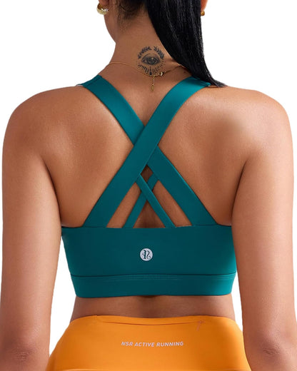 RUNNING GIRL Sports Bra for Women, Criss-Cross Back Padded Strappy Sports Bras Medium Support Yoga Bra with Removable Cups