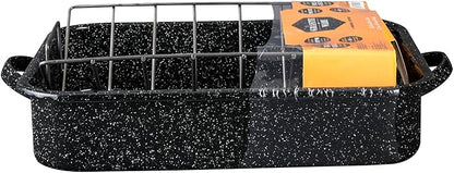 Granite Ware 19-Inch Roasting Pan With V-Rack - Nonstick Rectangular Roaster for Poultry, Baking, Broiling, Grilling - Durable Cookware for Holiday Feasts & Daily Meals - Family Size, Made of Steel