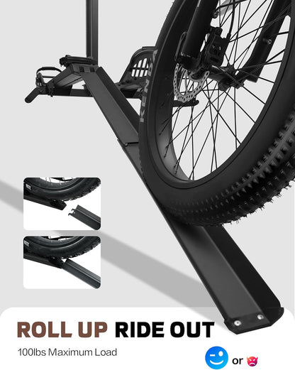 E-Bike Rack with Ramp, Hitch 2 Bike Rack, 200 lbs Capacity Electric Bike Carrier, Foldable Platform Mount for Cars, Trucks, SUVs, Minivans, Up to 5-Inch Fat Tire for 2'' Receiver