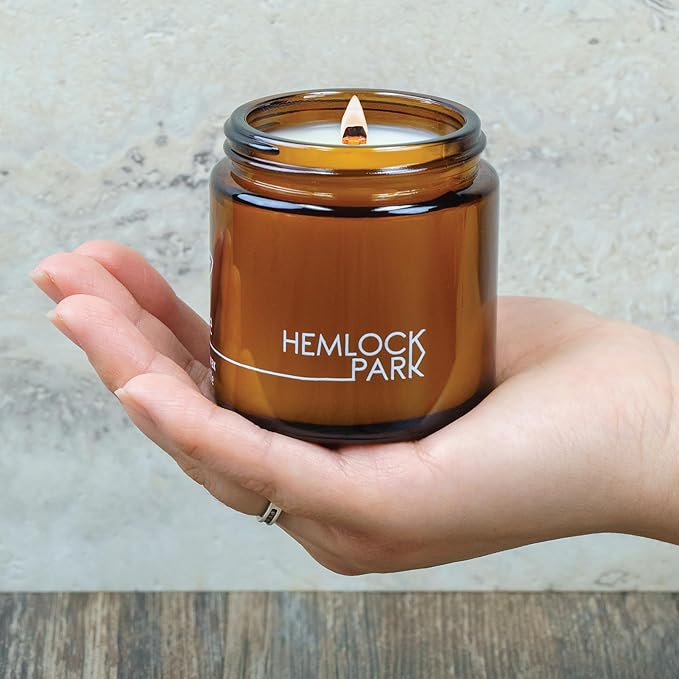 Hemlock Park Crackling Wood Wick Candle Handcrafted with Natural Coconut Wax (Small 4 oz, Smoked Palo Santo)