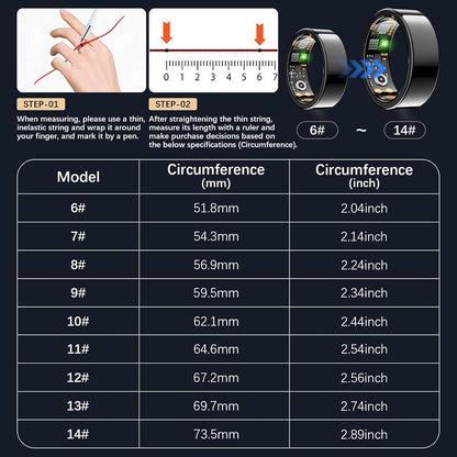 Ring Health Tracker for Women Men, Fit Ring with Heart Rate, Blood Oxygen, Sleep Monitor, Calories, Step Counter, IP68 Waterproof Smart Ring for iPhone & Android, No Subscription Fee (Black, 13#)