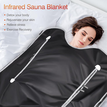Infrared Sauna Blanket-Sauna Blanket for Home Use, Portable Design for Relaxation and Detoxification Highest 176℉, 20-60 Minutes Timer, 6 ft x 2.65 ft（Black）
