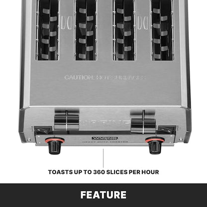 Waring Commercial WCT805 4-Slice Heavy Duty Commercial Pop-Up Bread/Bagel Toaster, 208V, 2800W, 6-20 Phase Plug