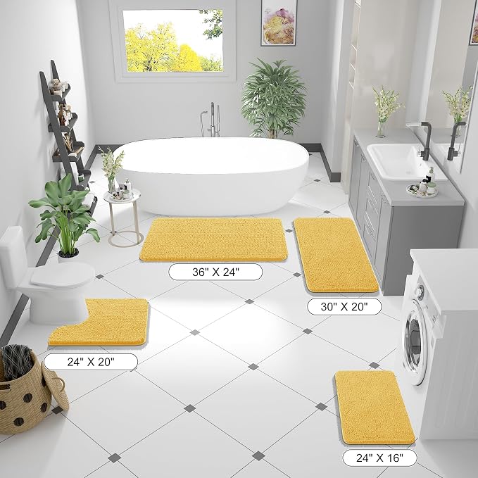 OLANLY Bathroom Runner Rugs 70x24, Extra Soft Absorbent Chenille Bath Rugs, Rubber Backing Quick Dry, Machine Washable Long Bath Mats for Bathroom Floor, Tub and Shower, Home Decor Accessories, Yellow