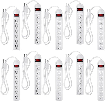 Hoteam 10 Pcs Power Strip Bulk 6 Outlet Surge Protector Power Cord Electrical Extension Cord with Switch Low Profile Plug Flat for Home Office(4 ft,White)