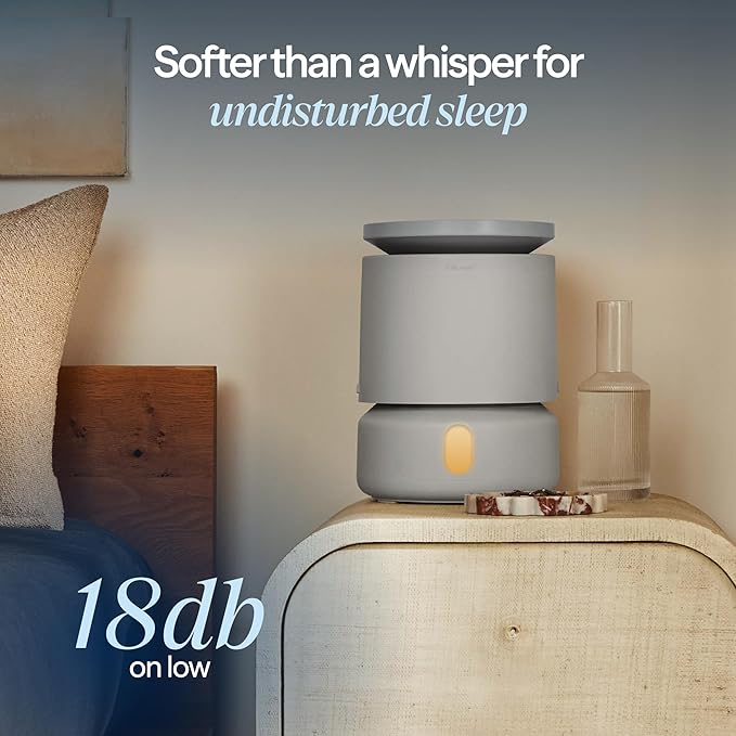 BLUEAIR Room Humidifier - DreamWell - 48Hr Top-Fill Mist-Free InvisibleMist Technology Aroma Stone for Essential Oils and Soothing Mood Lighting - Quiet Operation for Bedroom and Home Use, Grey