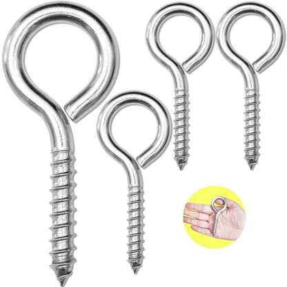 4Pcs Self Tapping Eyelet Screw Eye Bolt，4 Inch Heavy Duty Screw Eyes Hooks ，M8 Wooden Large Screw Eye Hook，Load Capacity 500 Lbs for Hammock ，Yoga，Heavy Indoor Outdoor Uses (4, M8-4 INCH)