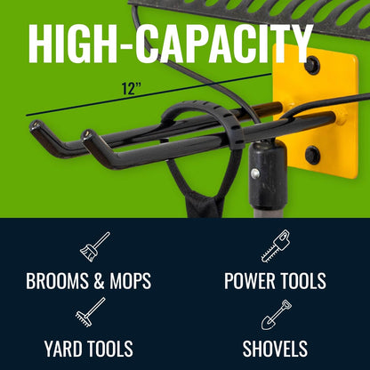 StoreYourBoard Tool Organizer Hook, Wall Mount Garage Storage, Tool Storage for Shovels Rakes Brooms Hoses and More, Rubber-Coated Steel Holds 50 lbs, 12" X 4" X 4.5"