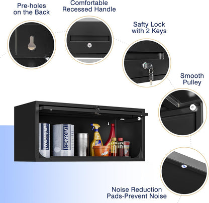 Yizosh Metal Garage Cabinet with Doors, Wall Mounted Storage Cabinet, Floating Tool Cabinet for Basement, Kitchen, Warehouse (Black, 13.7" H)