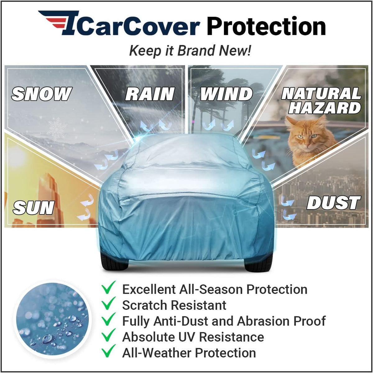 iCarCover Premium Car Cover for 1982-1987 Chevy Cavalier Heavy Duty Waterproof All Weather Automobiles Custom Fit Indoor Outdoor UV Snow Protection Covers with Straps and Bag